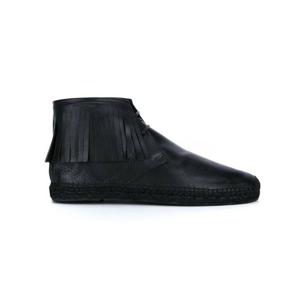 Saint Laurent Men's Black Leather Fringed Mid Top Espadrilles Moccasin 39 US 6 - Picture 2 of 8